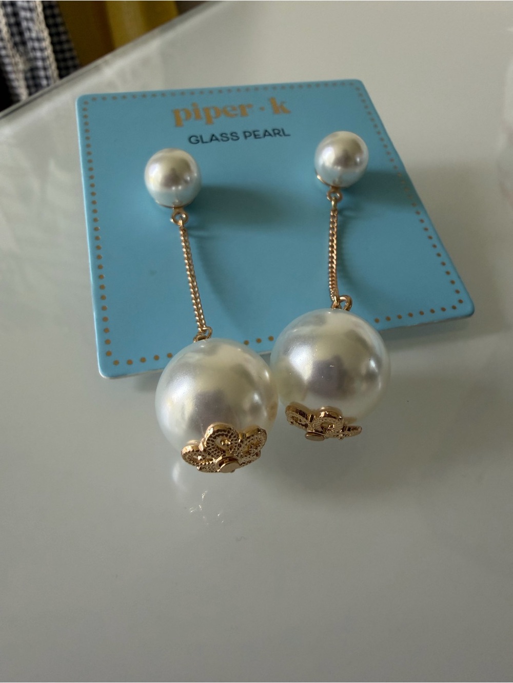 Piper K White Pearl Drop Earrings with Gold Floral Accents